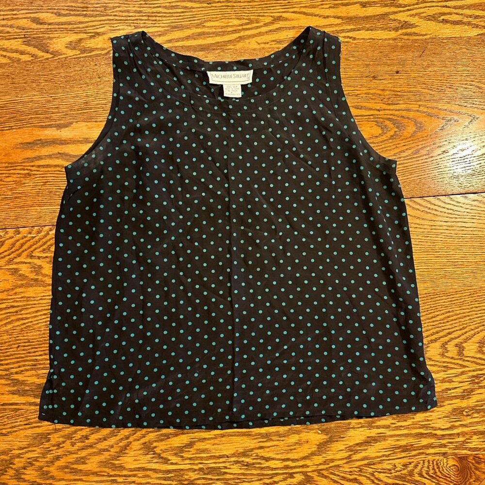 Michelle Stuart 100% Silk Black and Teal Tank Top